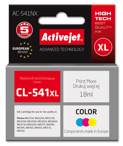 Кертриџ со боја Activejet AC-541NX, замена за Canon CL-541XL, 18 ml, во боја