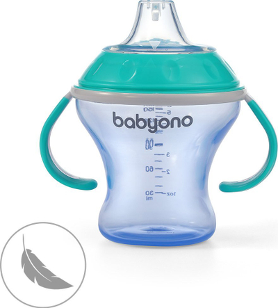 Gotë trajnimi për bebe BabyOno Take Care, 180ml, pa rrjedhje, turquoise