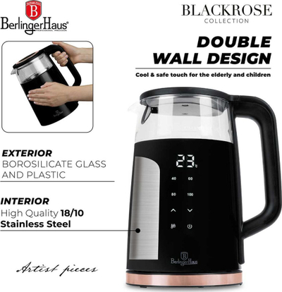 Çajnik elektrik BerlingerHaus Black Rose BH-9477, touch, i zi