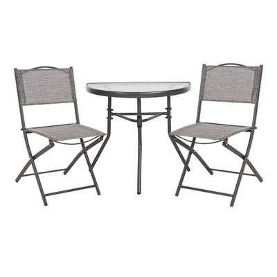 Set ngrënieje 3-pjesësh LIMAG metalike & 2 karrige të palosshme gri (HM21039), gri