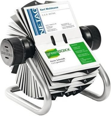 Ротирачки држач за визит-картички Durable VISFIX, до 400 визит-картички, сребрен