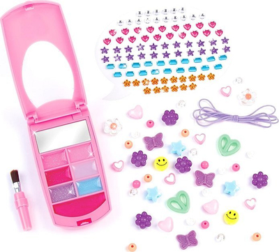 Set kozmetik për kalamaj Make It Real Flip Phone Lip Gloss, pasqyrë, varëse Bëje Vetë, shumëngjyrësh
