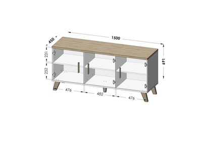 Kredencë TV Cama LOTTA 150 3D, 150cm, 3 dyer, e bardhë sonoma oak