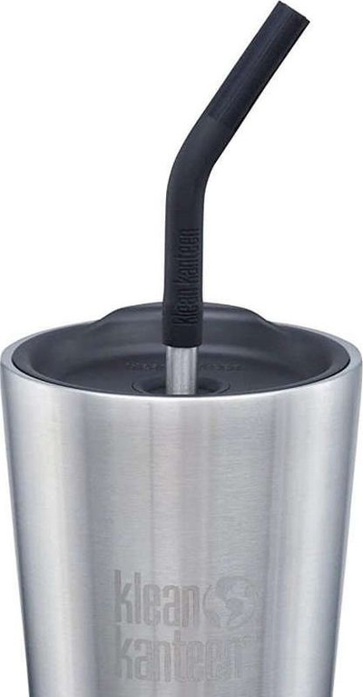 Pipë çeliku Klean Kanteen Drinking Straw Single, e ripërdorshme, me silikon, argjendtë e zezë