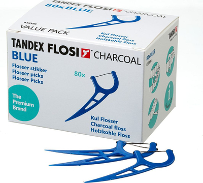 Fije dentare Tandex Floser Blue, karbon, 80 copë, blu