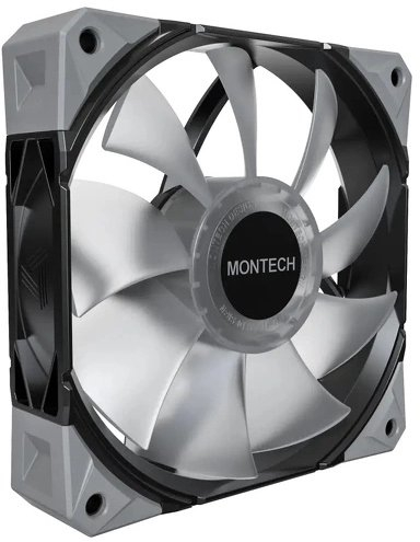 PC вентилатори Montech E28 ARGB, 120mm, сет 3 парчиња со фан хаб, црни