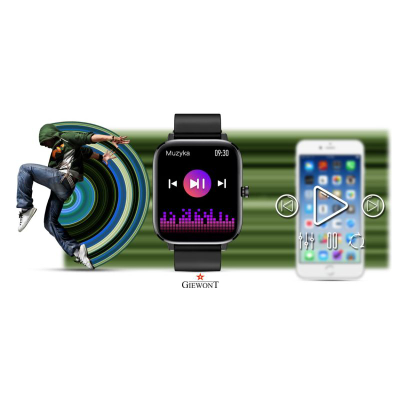 Smartwatch Giewont GW230-2, Bluetooth Call, ekran katror me ngjyra, i zi