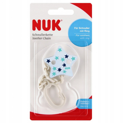 Kapëse biberoni NUK Soother Chain, me zinxhir plastik, me yll, shumëngjyrësh