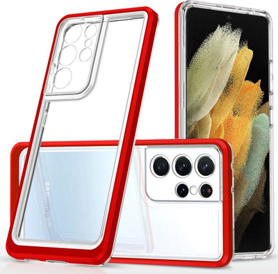 Mbulesë telefoni Hybrid Armor për Samsung Galaxy S21 Ultra 5G, 3 në 1, e tejdukshme, me kornizë të kuqe