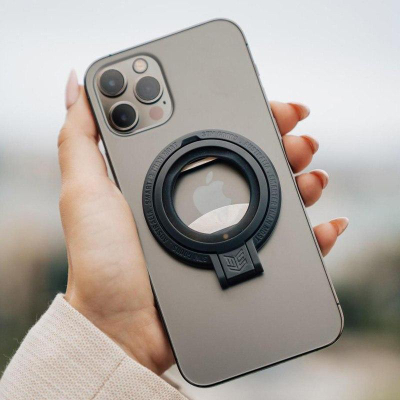 Unazë magnetike MagSafe për telefon, mbajtëse horizontale dhe vertikale, dizajn i hollë, e zezë