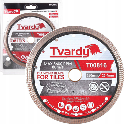 Дијамантски диск за плочки Tvardy T00816, 180mm, дупка 25.4mm, сива боја