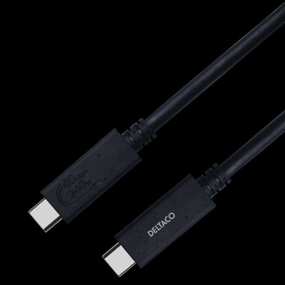 Kabllo USB C në USB C Deltaco, USB 4.0, 0.8 m, e zezë