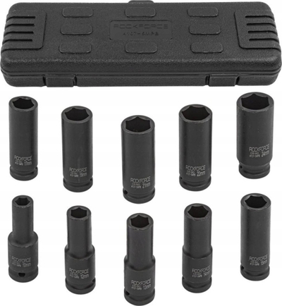Set çelësa goditës Rockforce Long, 10 copë 1/2", 10-24mm, i zi