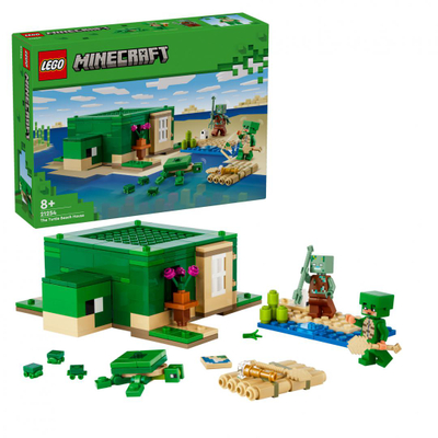 Set lodrash LEGO Minecraft Turtle Beach House 21254, 8 vjeç+, shumëngjyrësh