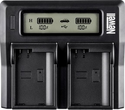 Karikues baterish Newell DC LCD, dy kanale, për seri NP FW, i zi