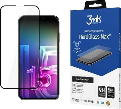 Xham mbrojtës 3MK HardGlass Max për iPhone 15 Pro Max 6.7\", që mbulon krejt ekranin, i zi