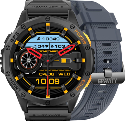 Orë e zgjuar Gravity GPS GT24-1, 1.43\", AMOLED, IP68, me dy rripa silikoni, e zezë dhe blu