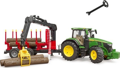 Lodër traktor Bruder 03154 John Deere, me rimorkio pylli, jeshile