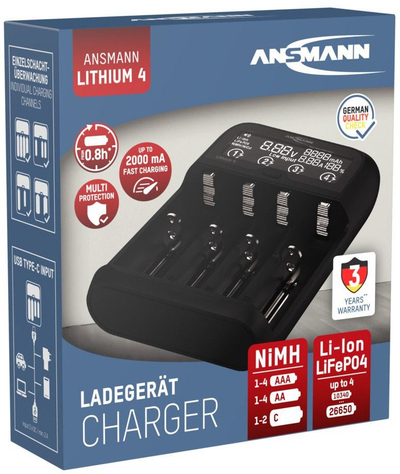 Karikues baterish Ansmann Lithium 4 1001-0122, NiMH edhe Li-Ion, 4 vrima karikimi, gri