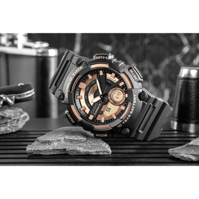Orë dore Casio AEQ-110W-1A3VDF, analogjike digjitale, 10 ATM, e zezë