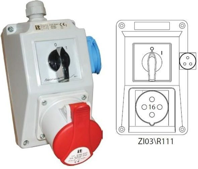 Kompleti i instalimit Spamel ZI03R111, prizë 16A 4P+2P+PE, IP44, i kuq