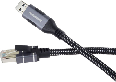 Kabllo adapter Ethernet PREMIUMCORD kunet2, USB 3.2 në RJ45 Gigabit LAN, 2 m, e zezë