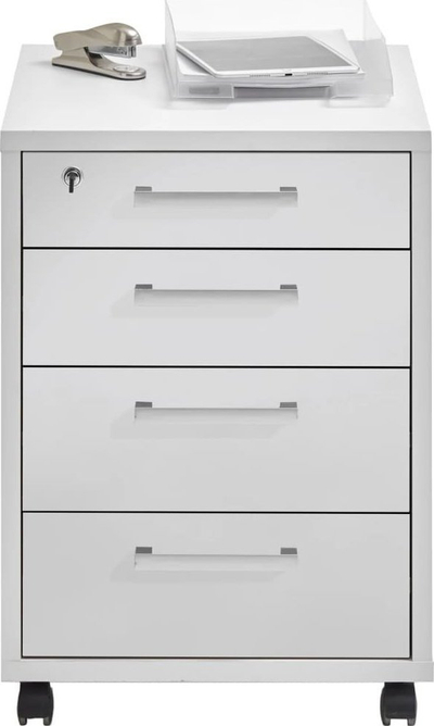 Komodinë zyre me rrota FMD Mobile Drawer Cabinet, 48x49.5x65.5 cm, 4 sirtarë, e bardhë