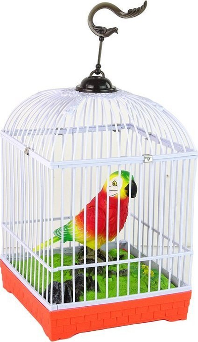 Lodër papagall këngëtar Lean Happy Bird, me kafaz, me tinguj, shumëngjyrësh