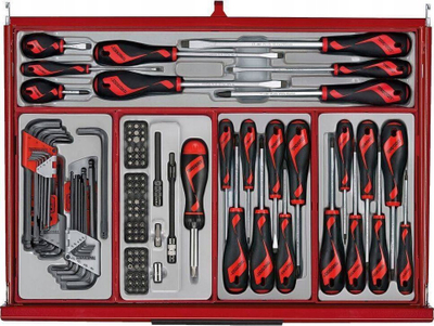 Karrocë veglash TENGTOOLS TKW26R282TC, set 282 pjesë, 26", e kuqe