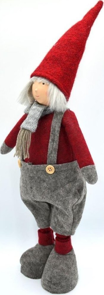 Figurinë zbukuruese Saska Christmas Adam, me këmbë teleskopike 54-62cm, gri me të kuqe