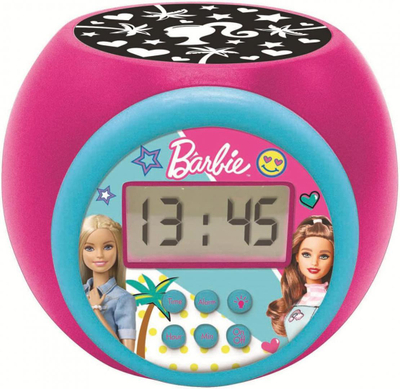 Orë alarmi Barbie me projektor, ekran LCD, dritë nate, rozë