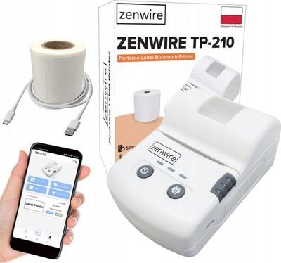 Printer termik mini portabël, Bluetooth, USB C, i bardhë