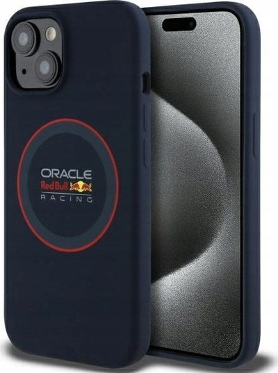 Futrollë për telefon Red Bull për iPhone 15 6.1", silikon MagSafe, blu navy