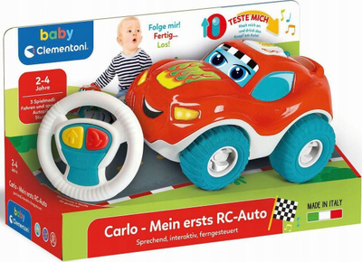 Makinë lodër me pult Baby Clementoni Carlo, me tinguj dhe muzikë, për kalamaj 2-4 vjeç, e kuqe