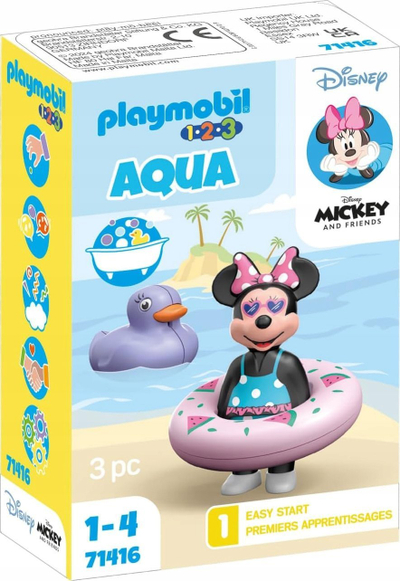 Set lodrash Playmobil 1.2.3 Aqua Disney Minnie's Beach Trip 71416, 3 pjesë, për kalamaj 1-4 vjeç, shumëngjyrësh