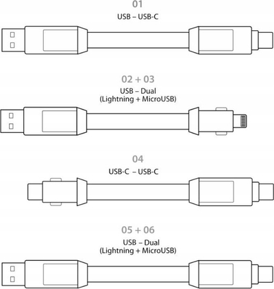 Kabllo univerzale karikimi InCharge 6, USB USB C Micro USB Lightning, gri Mercury