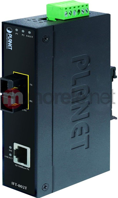 Media konvertues industrial PLANET IFT-802TS15, 10/100Mb/s, fibra 100Base-FX 15km, IP30