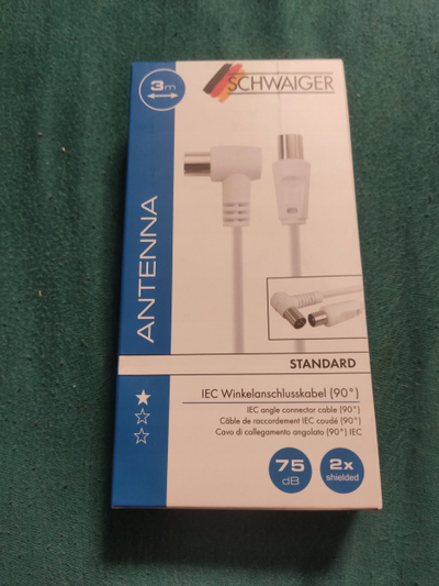 Kabllo antene Schwaiger, 75 dB, 3 m, prizë e pjerrët, e bardhë