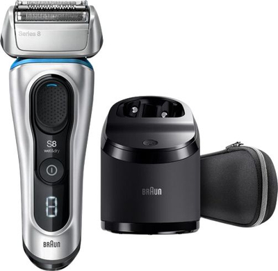 Електрична машина за бричење Braun Series 8 8390cc, со станица за чистење, црно-сребрена
