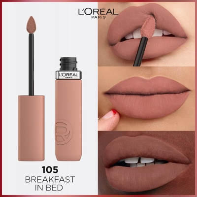 Мат кармин L'Oréal Paris Infallible Matte Resistance 105 Breakfast in Bed, хидратантен, 5ml