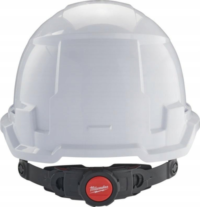 Helmet sigurie Milwaukee Bolt 100, e çarë me vrima ajri, me rrip poshtë mjekrës, e bardhë