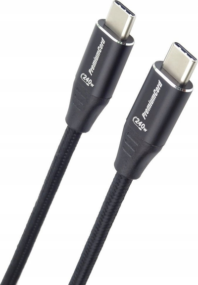Kabllo USB PremiumCord USB C në USB C, 1m, 240W, e zezë