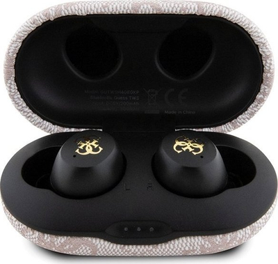 Безжични слушалки Guess 4G Metal Logo GUTWSP4EGP, со кутија за полнење, розова