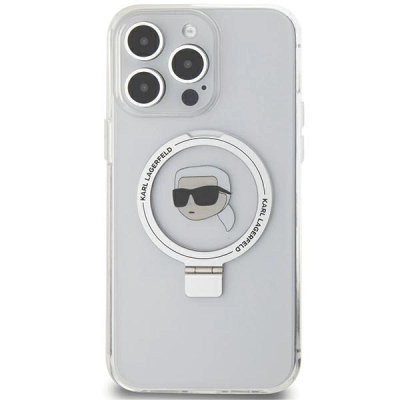 Kapak telefoni Karl Lagerfeld KLHMP15LHMRSKHH, iPhone 15 Pro 6.1", MagSafe me unazë mbajtëse, i bardhë