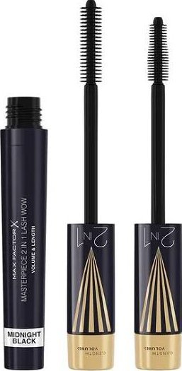 Маскара Max Factor Masterpiece 2 во 1 Lash Wow, волумен и издолжување, црна Midnight Black