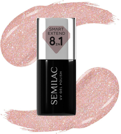 Llak gjysmë-permanent Semilac Smart Extend 8in1 804, glitter bezhë e çelët