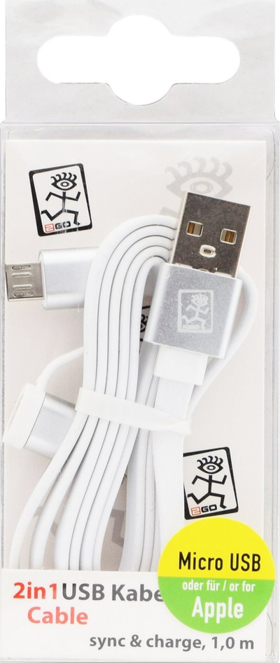 Kabllo USB 2GO 795637, USB A në microUSB Lightning, 1 m, e bardhë