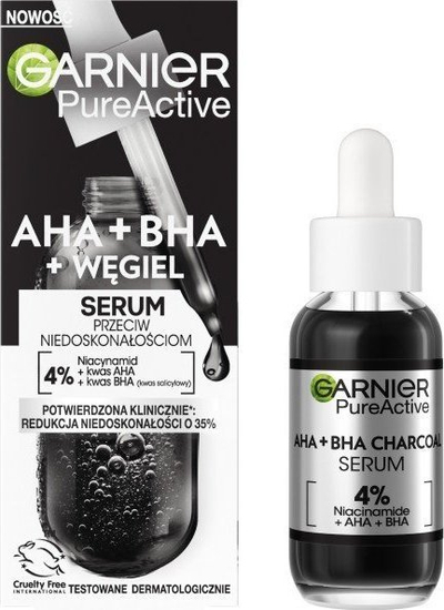 Serum fytyre Garnier Pure Active, AHA BHA me qymyr, 30ml