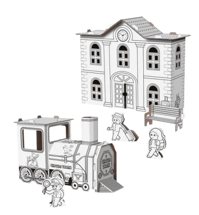 Set kreativ për ngjyrosje dhe ndërtim  - Stacioni i trenit 3D 18742