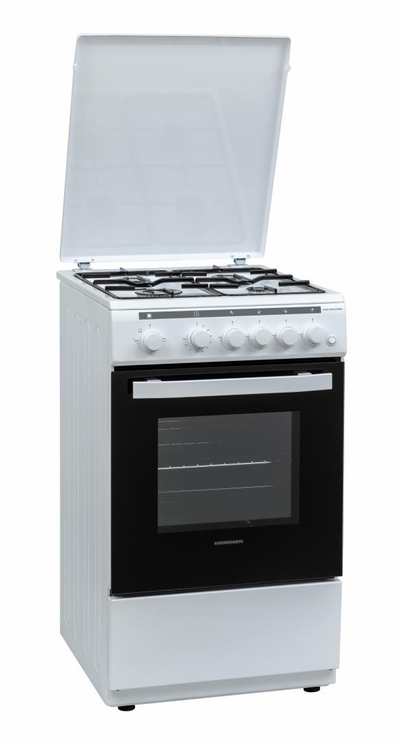 Shporet me gaz Heinner HFSC-V60LITGRWH, 4 zona gatimi, furrë me grill dhe rotisserie, 50 cm, i bardhë